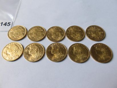 Gold coins - Switzerland - Lot of 10 x 20...
