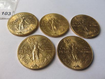 Gold Coins - Mexico - Lot of 5 x 50 Pesos...