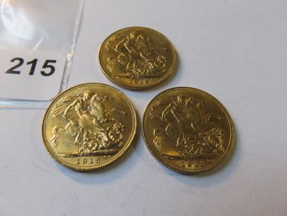 Monnaies or - Australie - Lot de 3 x Souverain...