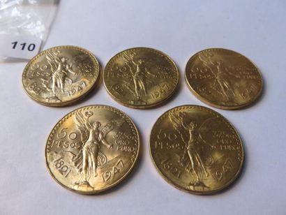 Gold Coins - Mexico - Lot of 5 x 50 Pesos...