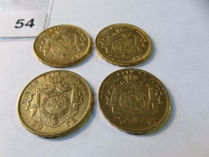 Gold coins - Belgium - Lot of 4 x 20 Francs...