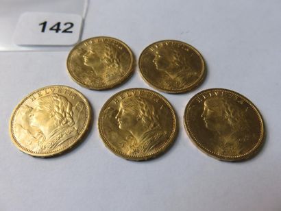 Gold coins - Switzerland - Lot of 5 x 20...
