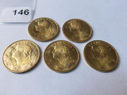 Gold coins - Switzerland - Lot of 5 x 20...