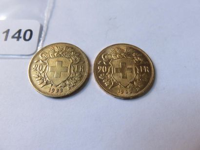 Gold coins - Switzerland - Lot of 2 x 20...