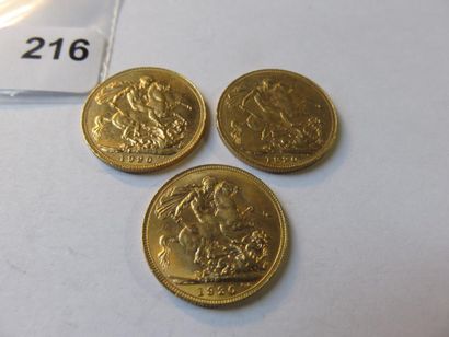 Monnaies or - Australie - Lot de 3 x Souverain...