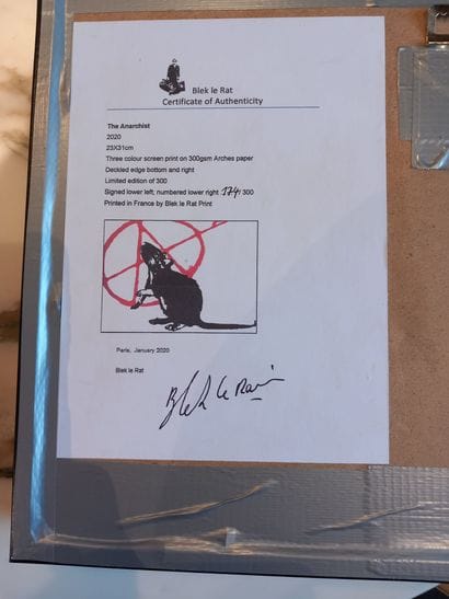BLEK LE RAT
The Anarchist, 2020. 
Sérigraphie...