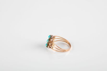 Pink gold ring centered on three turquoises...