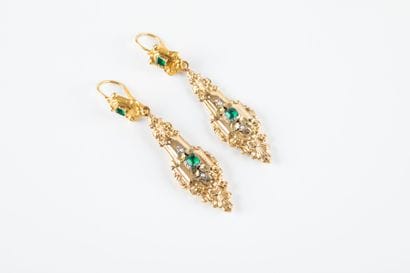 Pair of gold earrings embossed and chased...