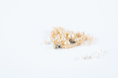 Lot including five white river pearls. We...