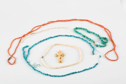 Set of necklaces composed of green turquoise...