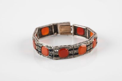 Gold and silver bracelet adorned with rectangular...