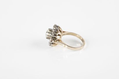 Gold and platinum ring holding one old-cut...