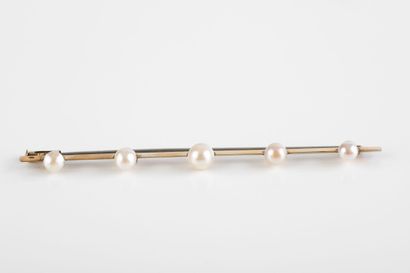 Brooch barrette in yellow gold with five...