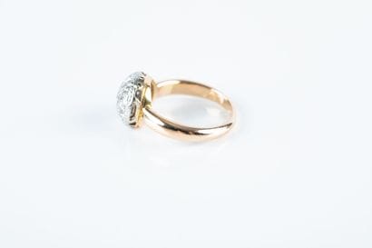Gold ring set with a half-sphere of brilliant-cut...