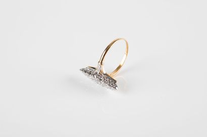 Yellow and white gold marquise ring, paved...