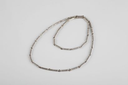 White gold long necklace composed of chiseled...