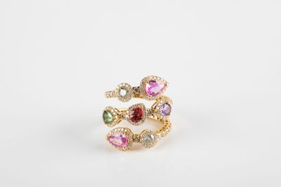 Yellow gold ring set with two pink sapphires,...