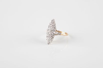 Yellow and white gold marquise ring, paved...