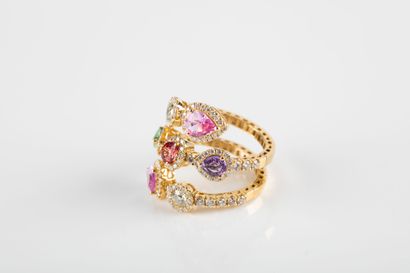 Yellow gold ring set with two pink sapphires,...