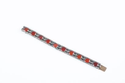 Gold and silver bracelet adorned with rectangular...