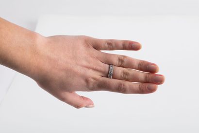White gold wedding band set with ten brilliant-cut...
