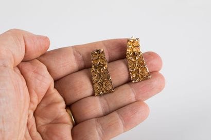 Pair of clip-on earrings with filigree plates....