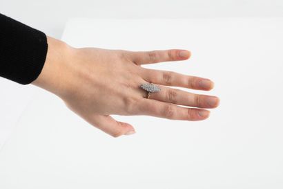Yellow and white gold marquise ring, paved...