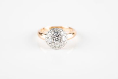 Gold ring set with a half-sphere of brilliant-cut...