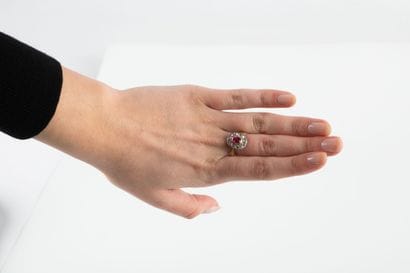 Gold and platinum ring set with a synthetic...