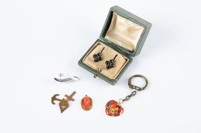 Pair of vermeil sleeper earrings adorned...