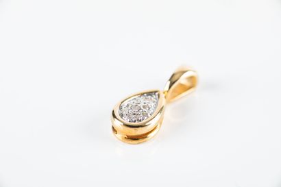 Yellow gold pendant drop shape set with small...