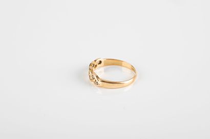 Yellow gold half wedding band with braided...