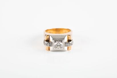 Gold and platinum tank ring, set with a diamond...