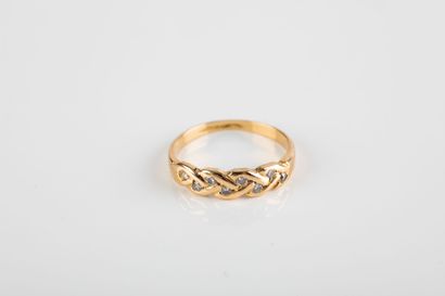 Yellow gold half wedding band with braided...