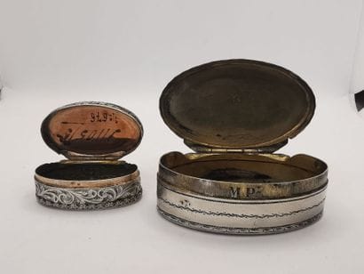TWO silver, enamel and silver gilt boxes.
-...