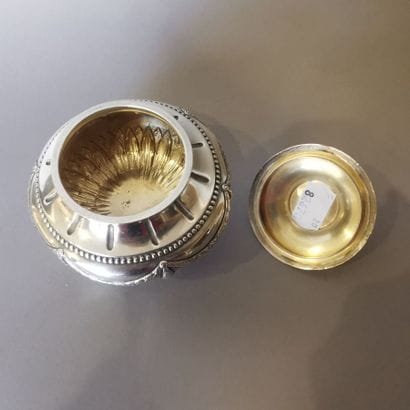Silver SUGAR POT, gilt interior. PARIS, CARDEILHAC,...