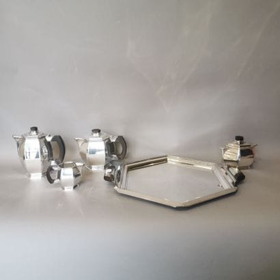 TEA AND COFFEE SET in silver plated metal...
