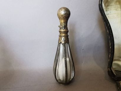 TWO SALT BOTTLES, mounted in silver gilt....