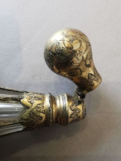 TWO SALT BOTTLES, mounted in silver gilt....