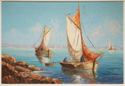 STEVENS, XXe siècle
Voiliers en Méditerranée
huile...
