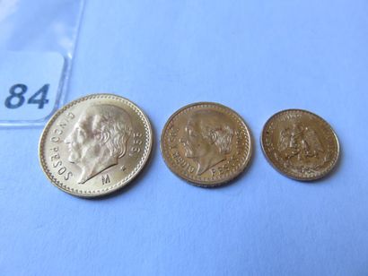 Monnaies or - Mexique - Lot de 3 monnaies,...