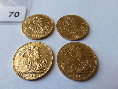 Monnaies or - Royaume Uni - Lot de 4 x Souverain...