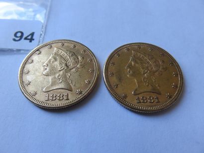 Monnaies or - USA - Lot de 2 x 10 Dollars...