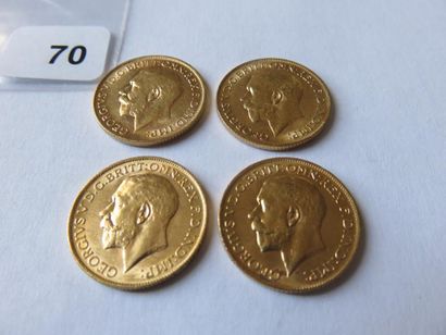 Monnaies or - Royaume Uni - Lot de 4 x Souverain...