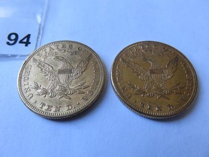 Monnaies or - USA - Lot de 2 x 10 Dollars...