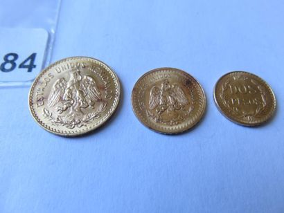 Monnaies or - Mexique - Lot de 3 monnaies,...