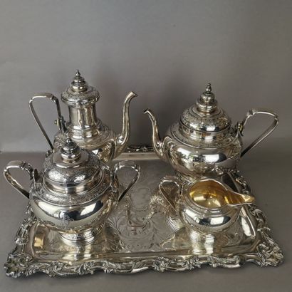TEA AND COFFEE SET in silver (950) and silver-plated...