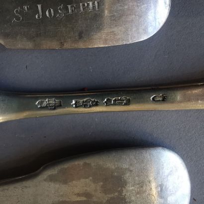 SIX Soup spoons and six table forks in silver...