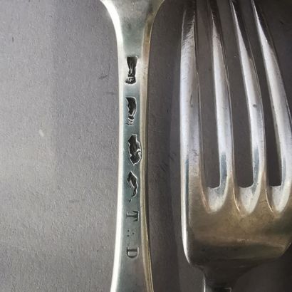 EIGHT SOUP SPOONERS AND SIX TABLE FORKS in...
