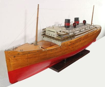 Sailing model of an ocean liner. Wooden hull...